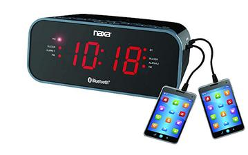 Naxa(R) NRC-182 Bluetooth(R) Dual Alarm Clock Radio with 2 USB Charge Ports