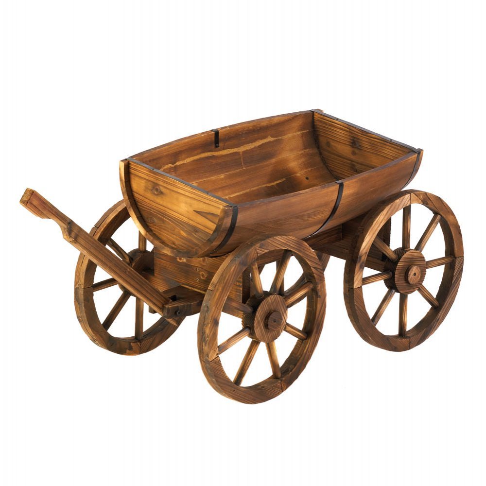 Old Country Wood Barrel Wagon Planter 2