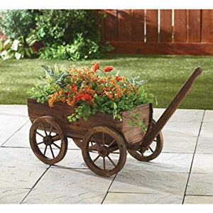 Old Country Wood Barrel Wagon Planter